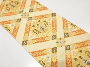 菱に花更紗模様織り出し　袋帯